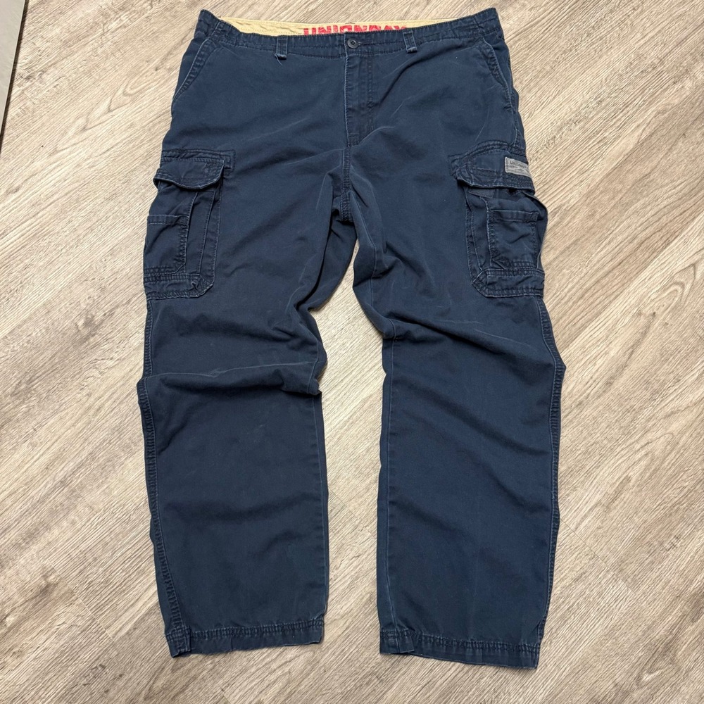 Vtg Y2K Skater Unionbay Men Cargo‎ Pants Navy Blue Cotton Utility Workwear 40x32